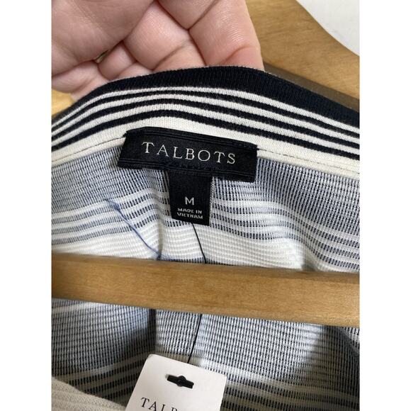 Talbots Top Medium Black White Stripe Textured Ribbed Knit NEW Preppy Old Money - Picture 8 of 13